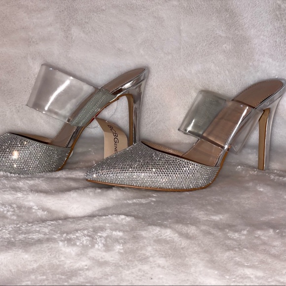 STUNNING BLING BCBG SILVER GLITTER WITH CLEAR RHINESTONES HIGH HEEL SHOES NWOT - Picture 9 of 16